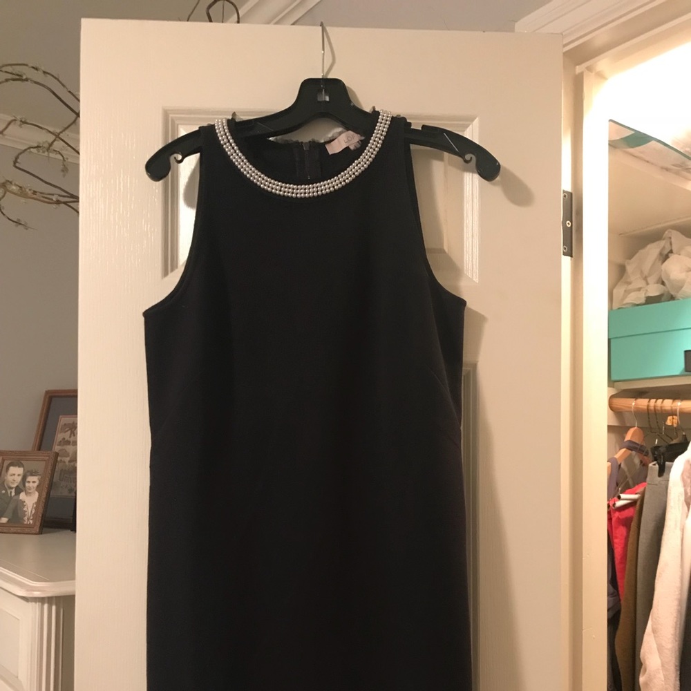 Ann Taylor Loft black dress with pearl neckline